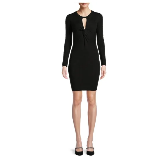 No Boundaries Juniors' Long Sleeve Cutout Twist Front Sweater Dress, Women's, Size: Small, Black